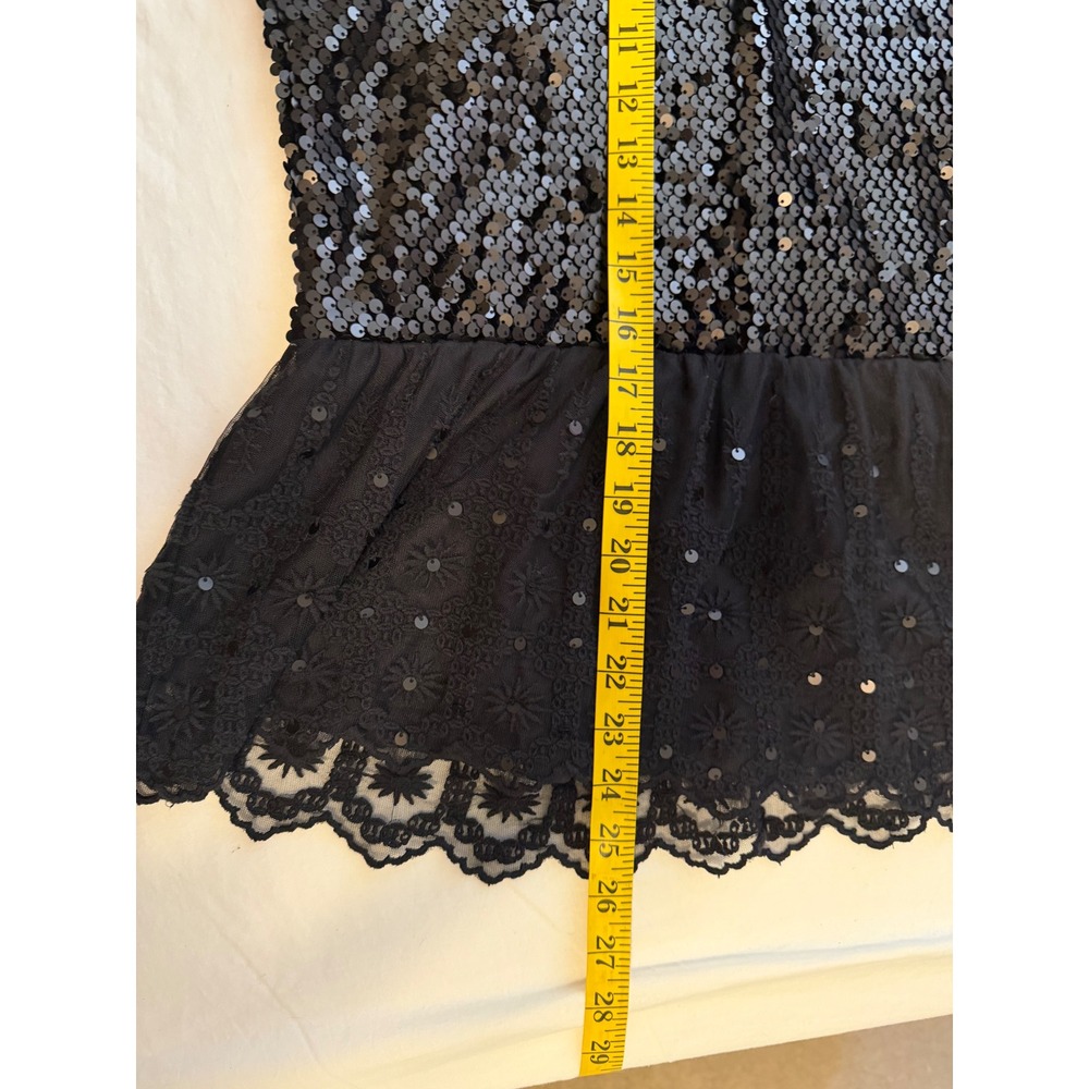 Boston Proper Black Sequin Halter Top Lace Peplum Velvet Neck Keyhole XS - Picture 6 of 8
